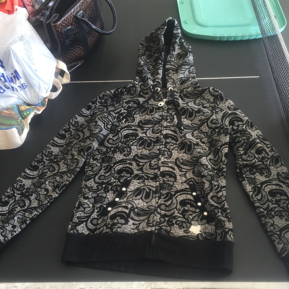 Fox Black & Gray Patterned Hooded Zip Jacket